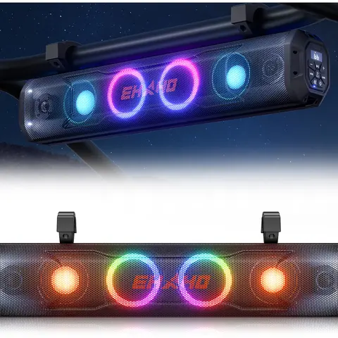 EHaho 26-Inch UTV Sound Bar - 500W Multi-Speaker Bluetooth Audio System, IP66 Waterproof Outdoor Wireless Speaker, RGB Strobe Lights, 1-2 Inch Roll Bar Clamp-On, Vibration-Proof, Compatible with Polaris RZR, CFMOTO
