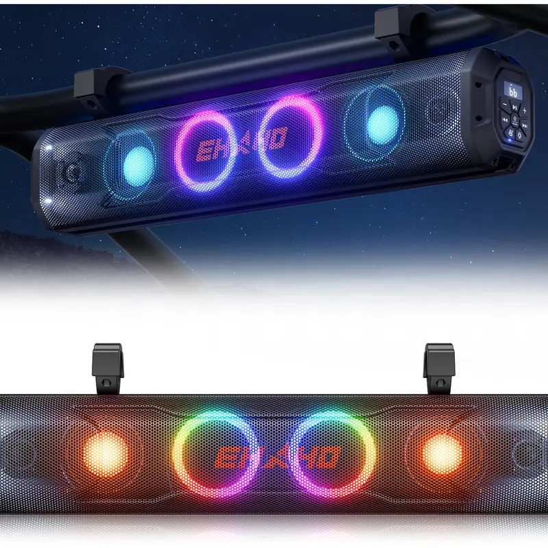 EHaho 26-Inch UTV Sound Bar - 500W Multi-Speaker Bluetooth Audio System, IP66 Waterproof Outdoor Wireless Speaker, RGB Strobe Lights, 1-2 Inch Roll Bar Clamp-On, Vibration-Proof, Compatible with Polaris RZR, CFMOTO