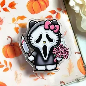 Kawaii Pink Horror Bundle Magnetic Phone Grip, Ghostface Slasher Aesthetic Magsafe Kickstand, Trendy Pink Bow Horror Gift For Her