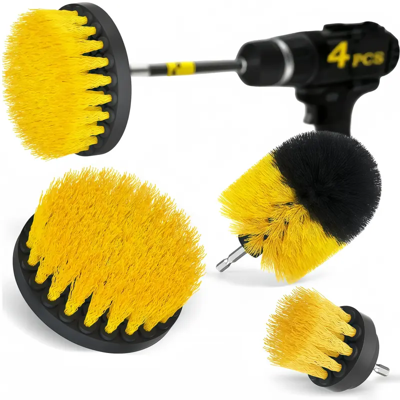LMMAKE 4pcs Drill Brush Attachment Kit for Cleaning - 1/4-Inch Quick Conversion Shaft, PP & 45 Steel Rods Scrubber Brush, Multi-Size Car Wheel & Bathroom Tile Cleaning Gadgets