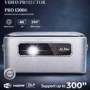 Ai Pro Projector 15000 Portable 3D HD Video Projector with 4K Full HD, WiFi, HDMI, DLP, Supports iOS and Android Systems, Up to 300"
