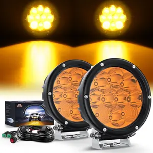 Nilight 5.7 Inch Amber LED Driving Light Round 50W Yellow Fog Lights w/ 16AWG DT Connector Wiring Harness IP68 Spot Flood Combo LED Work Lights for Offroad ATV UTV Automotive Truck