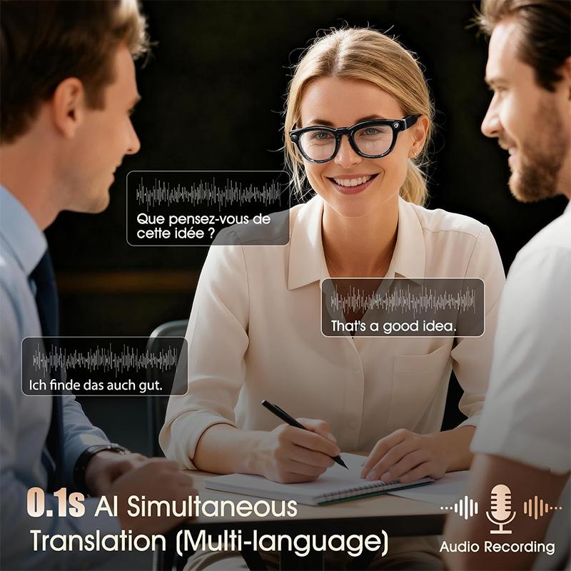 AI Smart Glasses with  8MP HD Camera,4k Photos, 1080P Video Recording , Real Time Translation, Voice Assistant,  for Travel, Meetings & Vlogging, Bluetooth Eyewear with Voice Assistant and Photochromic Lenses ,touch adjustment, next gen gadgets