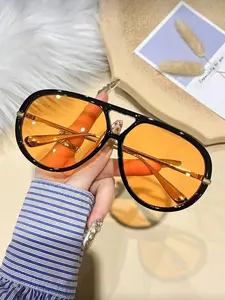 Classic Fashion Pilot Glasses Unisex, Trendy Shades, Metal Dual Bridge Large Frame, Travel Essential, Beach, Bonfire Party, Gift, Vintage Street Style, Trendy Vintage Sunglasses
