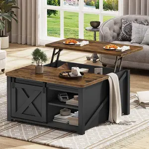 Sikaic 31.5 Inches Lift Top Coffee Table with Hidden Storage Black Farmhouse Style Living Room Furniture