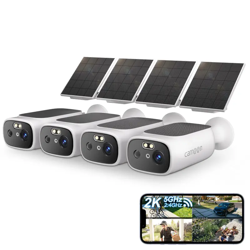 4-Pack Outdoor Wireless 2K Solar Security Cameras, 5/2.4GHz WiFi, AI Motion Detection, Color Night Vision, SD Card/Cloud Storage, Waterproof, Compatible with Alexa/Google Home