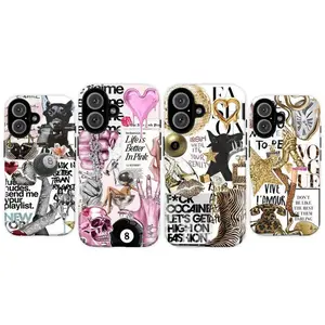 Trendy Chic Urban Aesthetic Leopard Print Disco Ball Collage Tough Shockproof Phone Case for iPhone 11 12 13 14 15 16 17 Pro Max Plus
