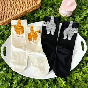 2 Pair Cute 3D Tiger Striped Cat Socks with Booted Cat Claws and Bell Collar, Unisex Winter Warm Long Socks