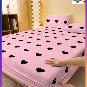 3-Piece Heart Polka Dot Print Bedding Set, Soft Flannel Sheet, Two Pillowcases, Home Bedroom Decor, All-Season Comfort