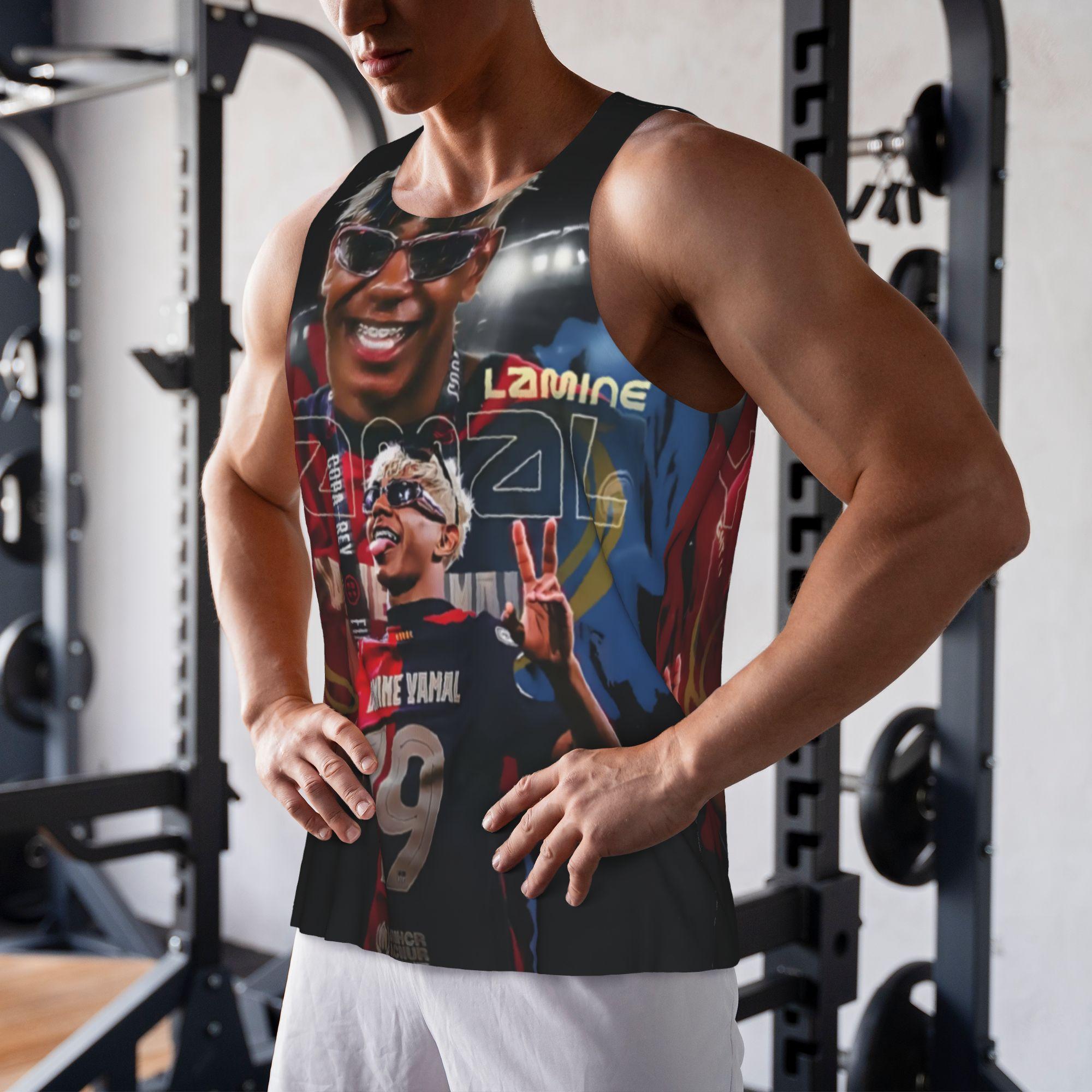 Barcelona Yamal Print Gym Tank | Comfortable, Stretchy & Stylish For Athletes  Barcelona Football Team Lamine Yamal Print Muscle Shirt Summer Vest