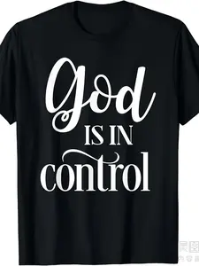 Summer Short-Sleeved Printed T-Shirt Made of Pure 220G, Featuring The Phrase 'God Is in Control', Available in a Unisex Style