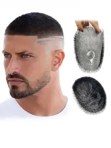 Men's Toupee Hair System Hair Patch Topper, Invisible Hair Toppers, Short Cut Human Hair V-looped Top Cover Hairpiece, Realistic PU Base Create Fashionable Appearance