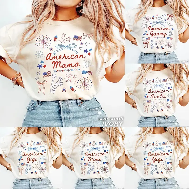 Comfort Colors Custom 4th of July Mom Shirt, American Mama Coquette Bow Independence Day Tee, Patriotic Mom Shirt, July Fourth Gift for Mom, Mama Nana Auntie Mimi Gigi Nanny Lala Shirt, Red White Blue BBQ Outfit
