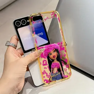 New pink Bratzs dolls phone case suitable for Samsung Galaxy Zflip 7 Zflip p5 Zflip 6 Z Flip 7 Flip 5 Flip 6 Protective anti drop transparent soft back cover Accessories