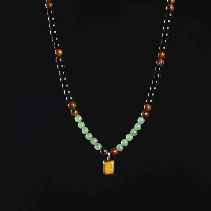 Money Attraction Necklace With GreenAventurine & Tiger Eye Pendant Healing Crystal Stone ，Anniversary, Vacation &Theme Parties Jewelry Charms Abundance Crystal bracelet，Long Chain，Sweater chain，Ideal Gift Jewelry for Men and Women