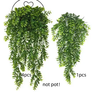 Fake Hanging Vines Plastic Greenery Garland, Faux Ivy Leaves Vine Flowers, Artificial Plants, Outdoor & Indoor Decor, Home Garden Christmas Party Decoration, 4 Pack