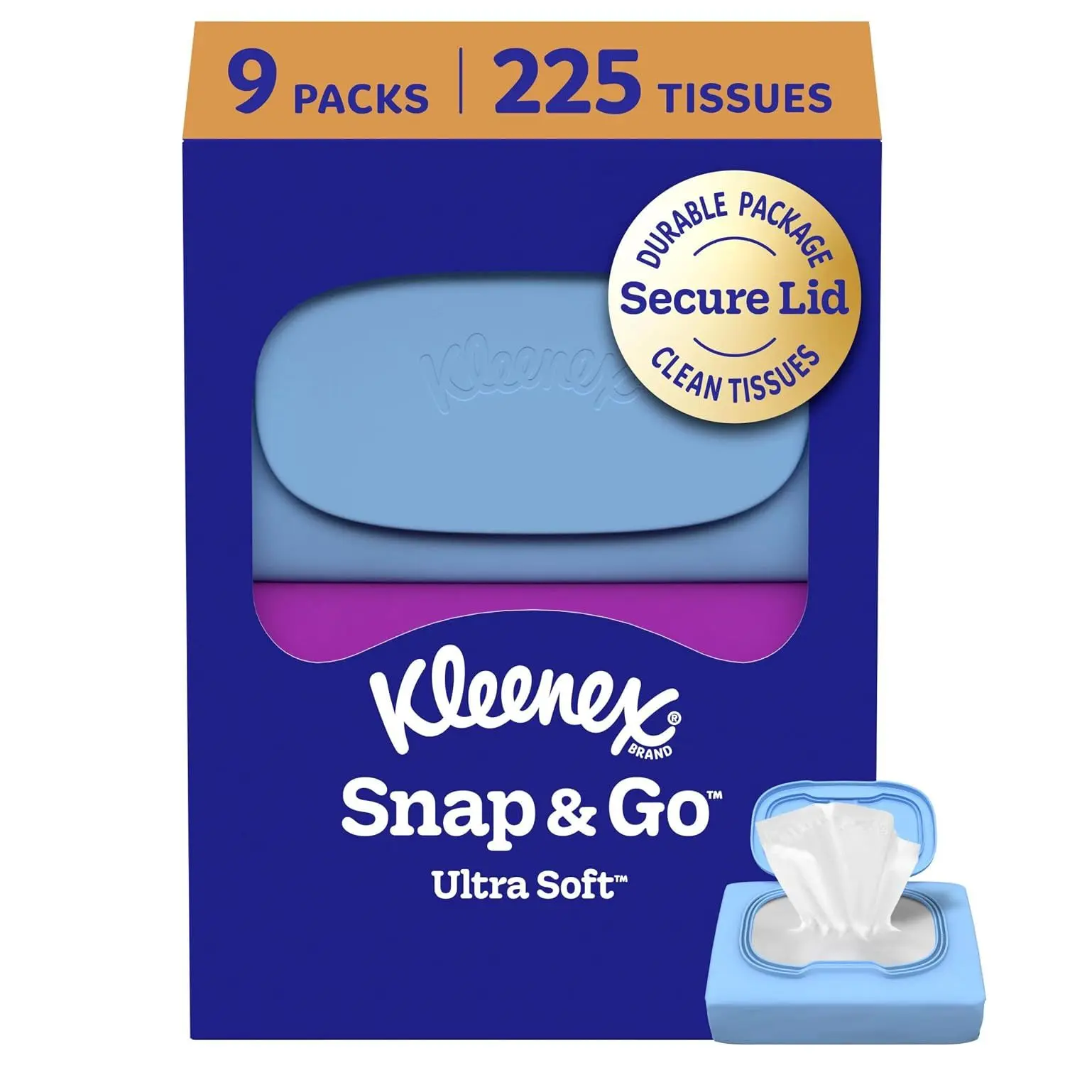 Kleenex Snap & Go Ultra Soft Facial Tissues, 4 Packs, 25 Tissues per Pack