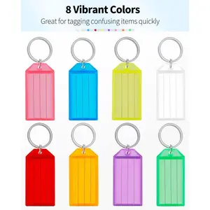 40PCS 2-Inch Colorful Key Tags with Labels, Transparent Covers Split Rings - Durable Plastic Identifiers for Office Organization
