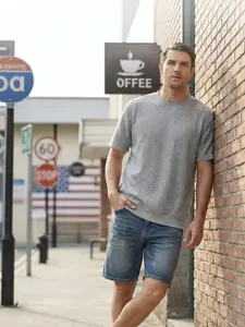 Men's Loose-Fit Summer Breathable Basic Tee, New York Street Style Small Grid Short Sleeve Top, Versatile Casual Wear