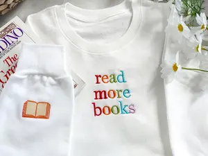 Read More Books Embroidered Sweatshirt, Reading Sweatshirt, Embroidered Book Readers Crewneck Sweatshirt