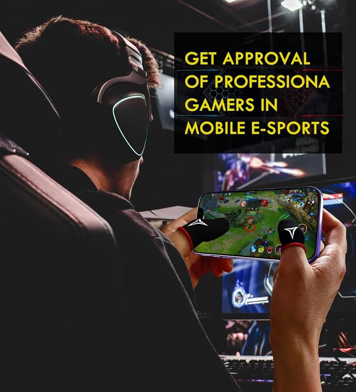 6 Pack Mobile Phone Gaming Finger Sleeves, Nuozme Finger Sleeves Compatible with All Touchscreen Devices, 0.15mm Superconducting Nanofibers, Smooth Feel, Anti-Sweat, Extremely Thin, Red Edge