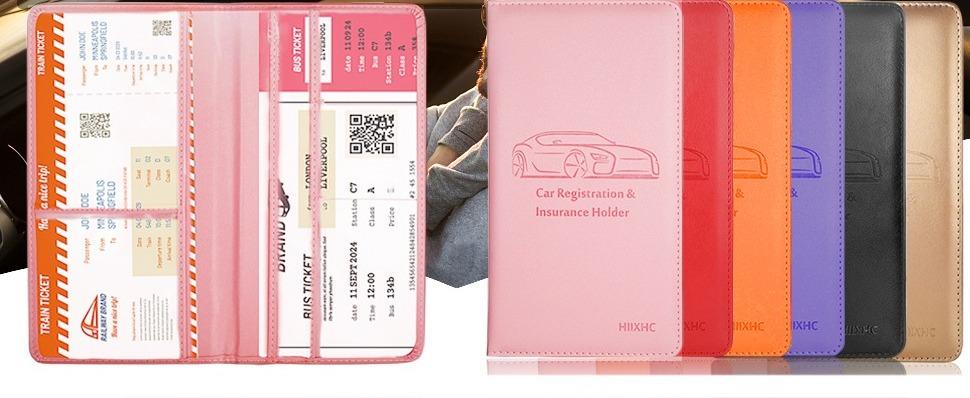 Car Insurance Holder ,Car Registration and Insurance Card Holder - Leather Vehicle Glove Box Automobile Documents Paperwork Wallet Case Organizer for ID, Driver's License, Key Contact Information Cards - Men&Women