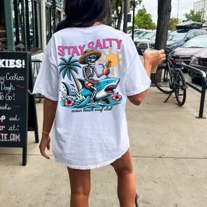 Stay Salty Beach Shirt Trendy Shirt Stay Salty Summer Shirt Coconut Girl Clothes Skeleton Tshirt Coastal Tee Preppy Clothes Graphic T-Shirt Top