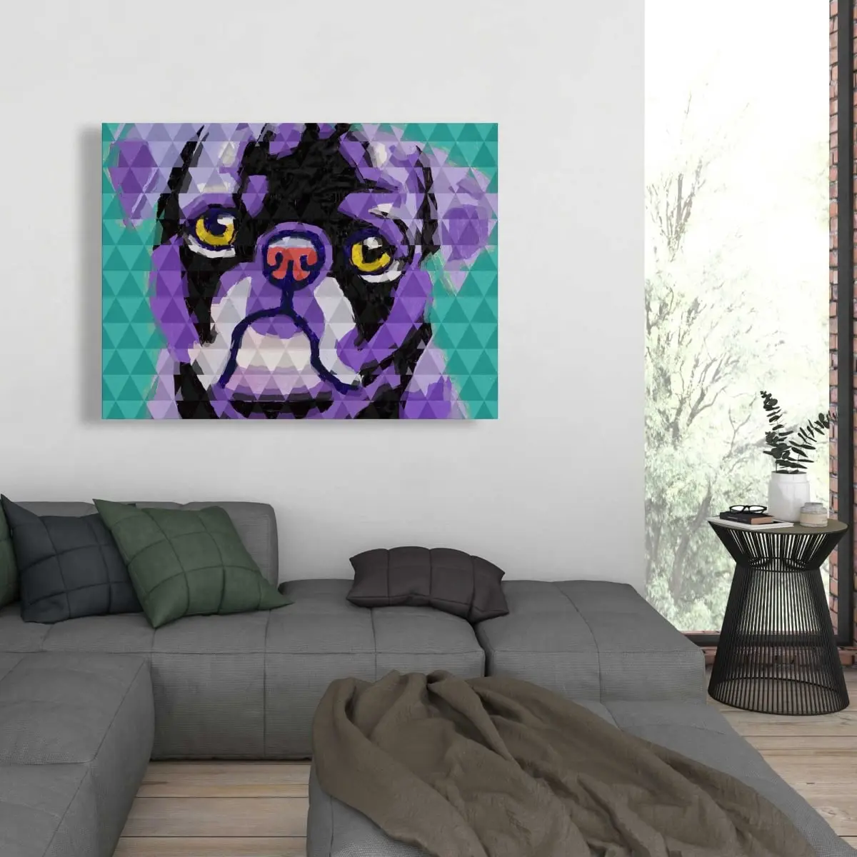 212 MAIN High-Def Artistic Geometric Pug Print Poster - 36x48 in., Modern Abstract Design, Bold Colors, Contemporary Retro Living Room Wall Art, Home Supplies Decoration, Animal Gift for Office