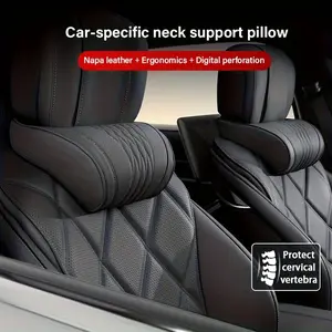 Luxury Car Neck Pillow, Napa Leather Headrest, Seat Cushion, Comfortable Breathable, Embroidered, All-Season Use, Car Interior Decoration