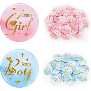 Pins 60 count 4.4cm - Team Boy or Girl  Button Pins Party Favors  Decorations Ideas Party-1.75 Inch