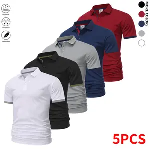 Men’s 5-piece color-block polo shirt set — casual sporty style, breathable quick-dry short-sleeve tops for summer, fashionable and versatile, suitable for everyday wear and summer business style.summervibes