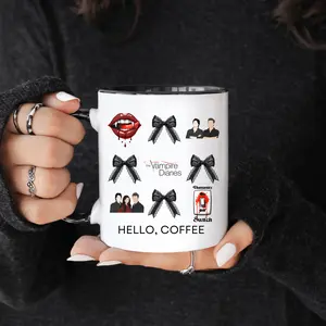 The Vampire Diaries Mug, TVD Mug, TVD Merch, Damon Salvatore Stefan Salvatore Elena, Hello Brother Hello Coffee, Ceramic 11oz Mug, TVD Gift drinkware cup halloween mug