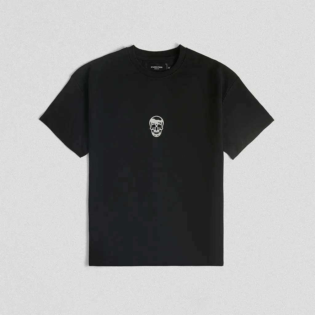 Men's Oversized Black/White Skull Tee by Gymreapers, Summer Cotton T-Shirt with Ribbed Crewneck Menswear