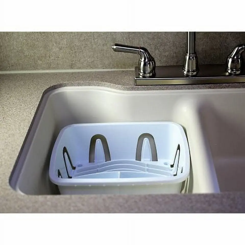 Camco 43511 1-Layer Plastic Dish Drainer for Dishes, White Home Organizer Storage Rack with Sloped Drain Tray & Snap-In Design, 9.5" x 11.69" x 4.75", 1.4 lbs, Countertop Draining Boards, Designed to Fit RV and Marine Sinks