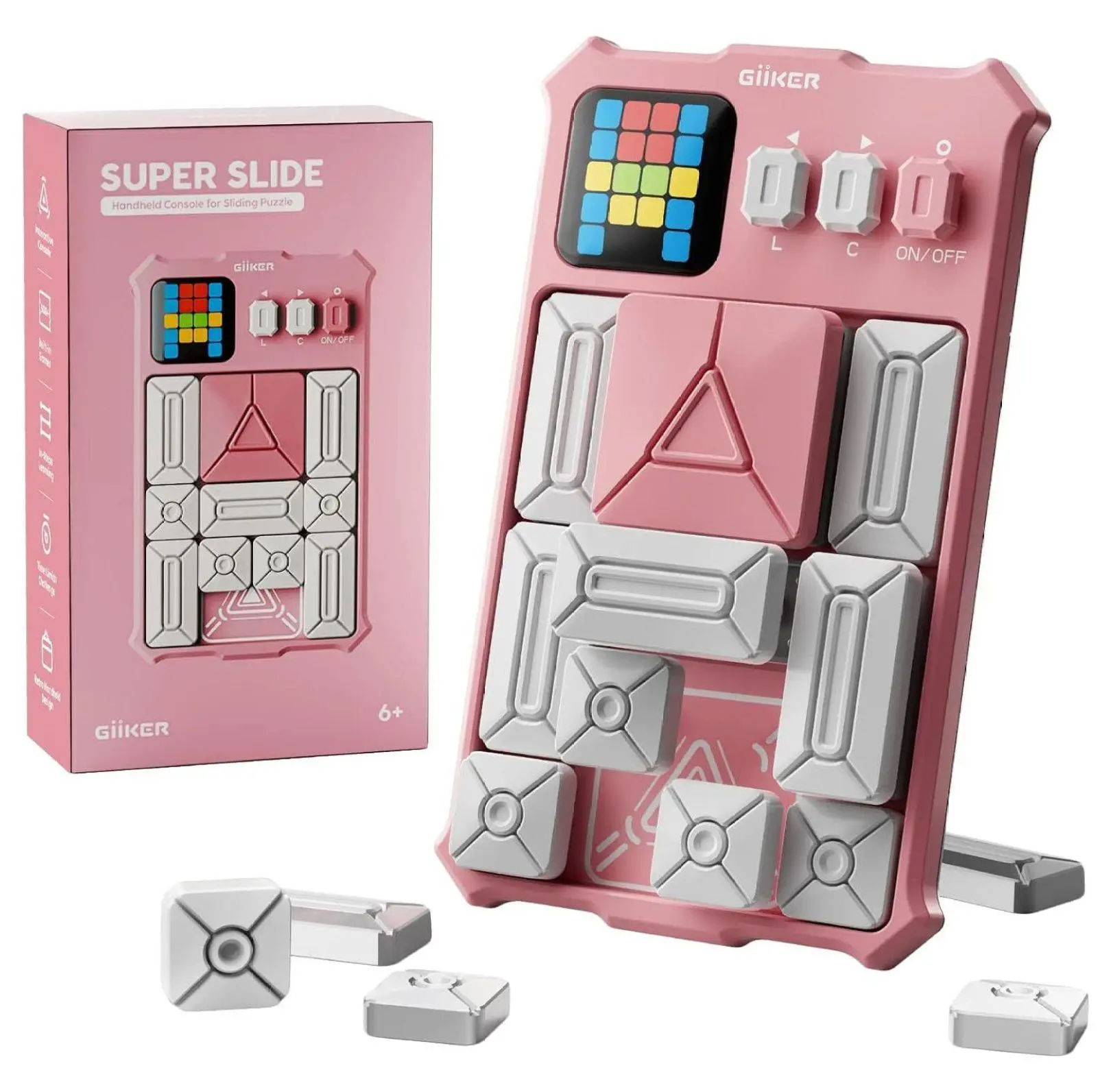 Super Slide Puzzle Game - 500+ Challenges Brain Teaser, Travel Toys for Teens & Adults, Portable Puzzle for Road Trips, Birthday Gifts for Boys & Girls Pink