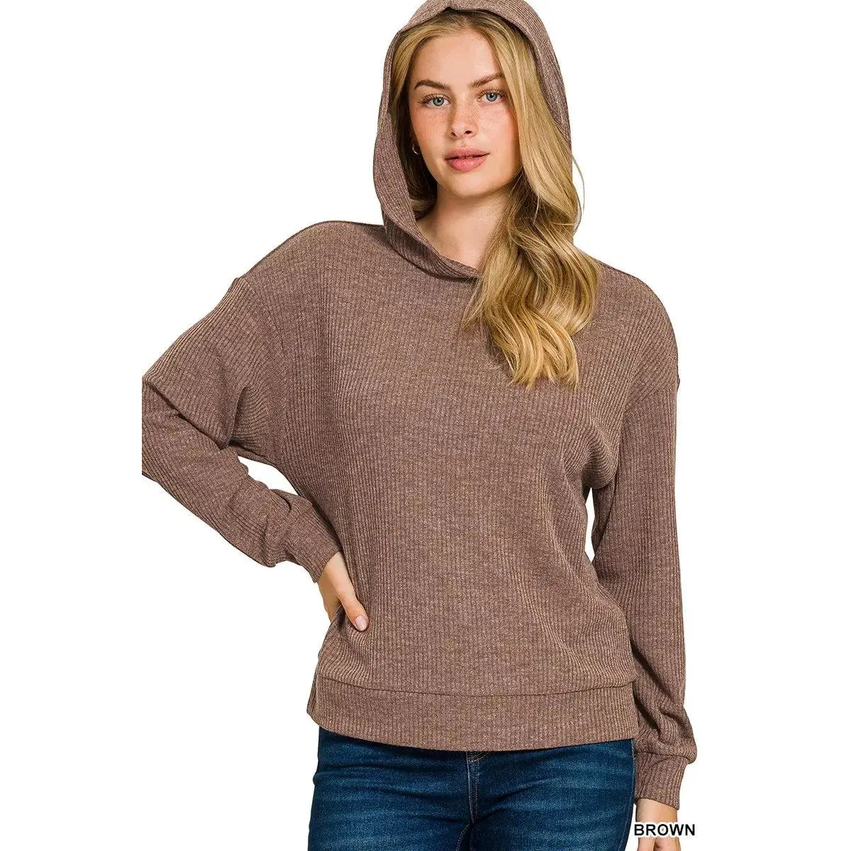 Zenana Ribbed Long Sleeve Hoodie