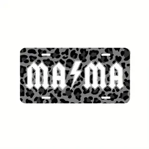 Heavy Metal Mama Leopard Print Novelty License Plate Black White Aluminum Vanity Tag 6x12 Inch