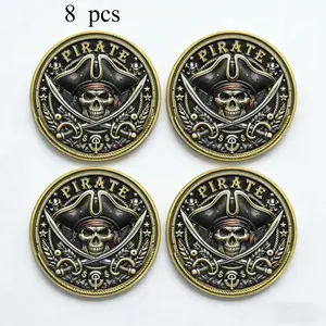 8pcs Pirate Challenge Coin, Adventure-Themed Zinc Alloy Coin, Treasure Map Design