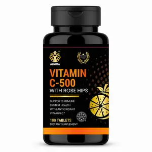 ALNIMA Vitamin C-500 with Rose Hips Tablets - Antioxidant Healthcare Vitamin, Dietary Sugar-Free Supplement, Immune Support, Citrus Bioflavonoids, Energy Boost, Halal USA-Made Tablet