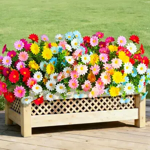 12Pcs Artificial Flowers for Outdoors UV Resistant，Colorful Daisy Fake Flowers Bouquet Weatheroof Faux Flowers for Outdoor Planter Real Touch Silk Flowers for Front Door Garden Proch Patio