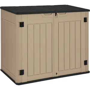 YITAHOME Large Outdoor Horizontal Storage Shed, 47 cu ft Resin Tool Shed w/o Shelf, Outdoor Waterproof Storage with Floor for Trash Cans, Garden Tools, Lawn Mower, Lockable, 4.5x2.8x3.9 ft, Brown