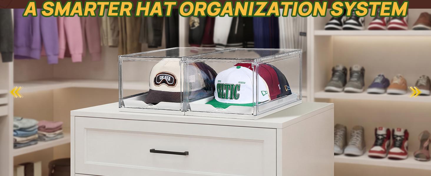 Vtopmart 2-4 Pack Hat Organizer for Baseball Caps, Clear Hats Holder Box with Drawer, Large Cap Storage with Sliding Tray, Stackable Rack Display Case with Magnetic Door, Each Holds 12 Hats Vtopmart 2-4 Pack Hat Organizer for Baseball Caps, Clear Hats Holder Box with Drawer, Large Cap Storage with Sliding Tray, Stackable Rack Display Case with Magnetic Door, Each Holds 12 Hats