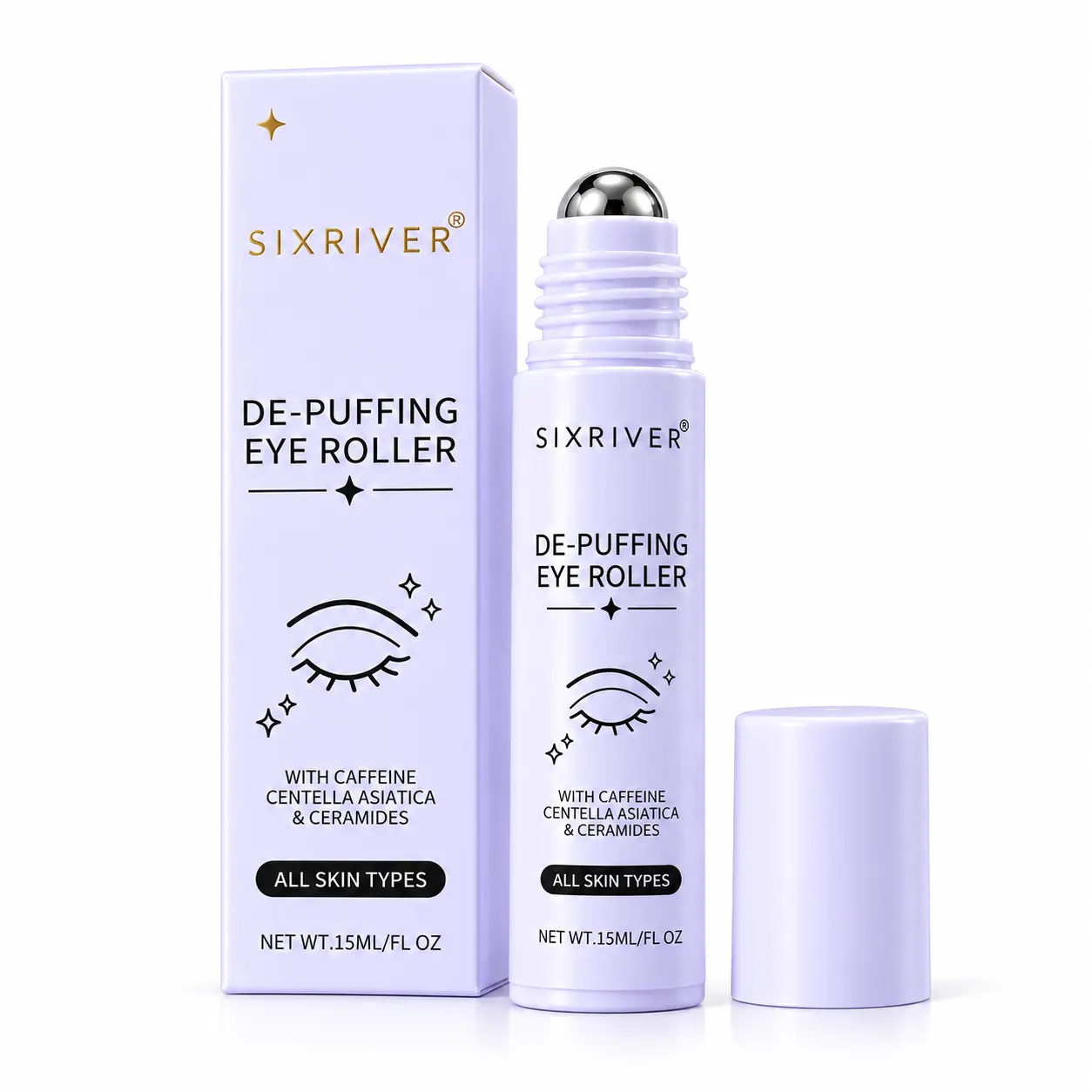 De-Puffing Eye Roller, 15mL Cooling Steel Roller Eye Serum with Caffeine, Centella Asiatica & Ceramides, Lightweight Hydrating Eye Care for Tired-Looking Eyes, All Skin Types