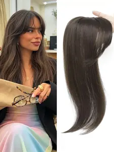 💫Transform Thinning Hair Instantly! Dark Brown Straight Hair Topper with Curtain Bangs, Premium Kanekalon Synthetic Clip-In, Natural Volume & Realistic Style for Everyday Wear