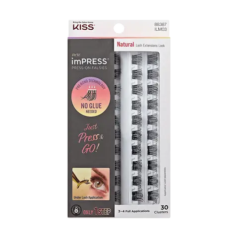 Impress Falsies Pre-Glued False Eyelashes Refills - Natural | 30 Lash Clusters, 10mm-14mm