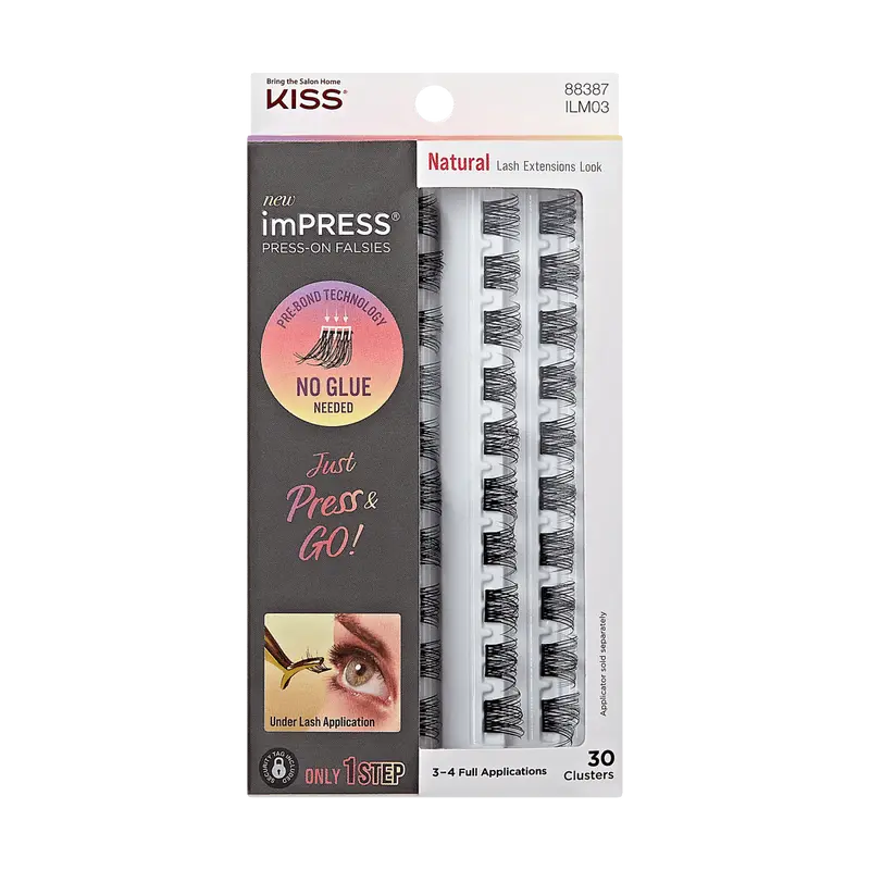 Impress Falsies Pre-Glued False Eyelashes Refills - Natural | 30 Lash Clusters, 10mm-14mm