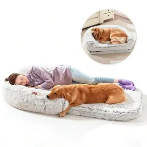 Human Size Dog Bed, 2-in-1 Foldable Orthopedic Dog Bed for Large Dogs, 71"x40"x12" Plush Washable Giant Dog Couch Bed for Humans & Pets, Human-Sized Dog Napping Bed