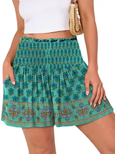 ANRABESS Shorts for Women Summer Casual High Smocked Waist Wide Leg Lounge Soft Baggy Shorts 2026 Beach Vacation Wear