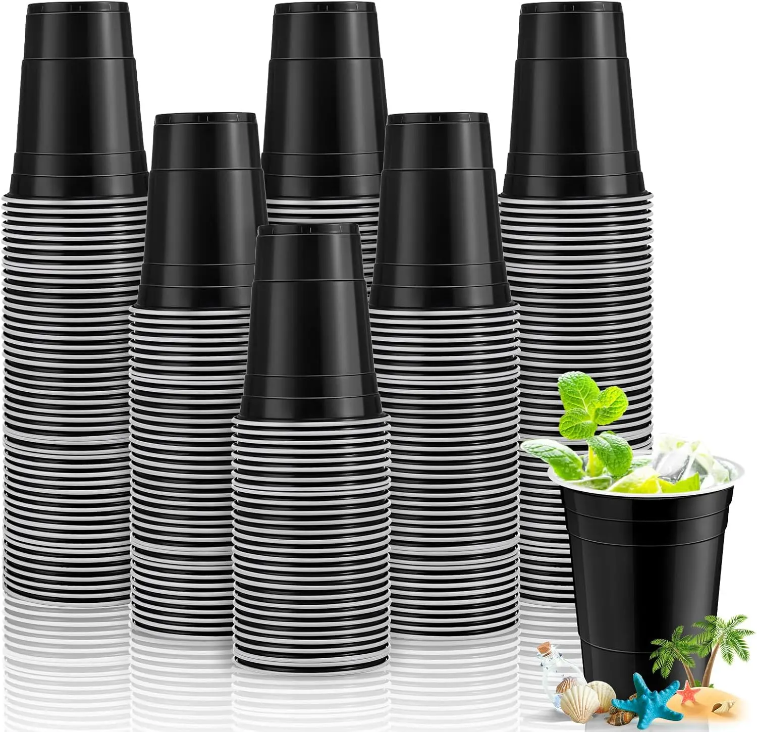 100 Pack 16 Ounce Plastic Party Cups Disposable Heavy Duty Drinking Water Cups for Wedding New Year Baby Shower Festival Picnics Barbecues Supplies Black White blanco cup