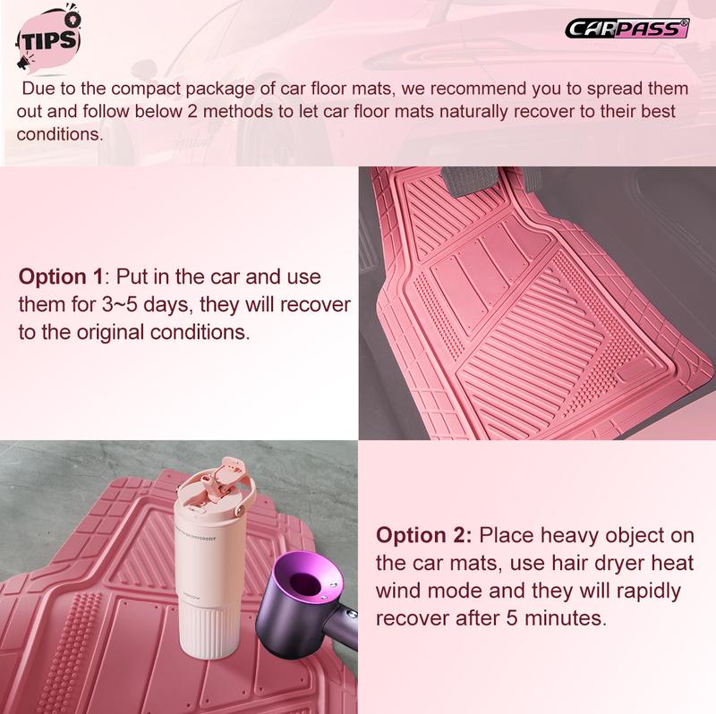 CAR PASS 4pcs Heavy Duty Rubber Floor Mats Pink 4-Piece Car Mat Set Universal Waterproof for SUV Truck Durable All-Weather Mats for Car Women Girly CAR PASS 4pcs Heavy Duty Rubber Floor Mats Pink 4-Piece Car Mat Set Universal Waterproof for SUV Truck Durable All-Weather Mats for Car Women Girly
